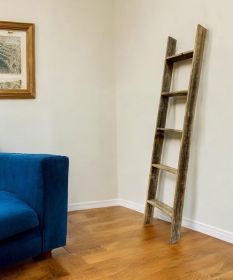 4 Step Rustic Weathered Grey Wood Ladder Shelf