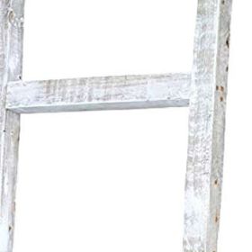 6 Step Rustic White Wash Wood Ladder Shelf