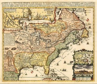 20" X 24" Vintage 1718 Map Of New France