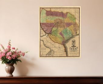 16" X 20" Texas And Surroundings C1837 Vintage Map Poster Wall Art