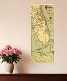 16" X 36" Map Of Jacksonville Florida Vintage Poster Wall Art