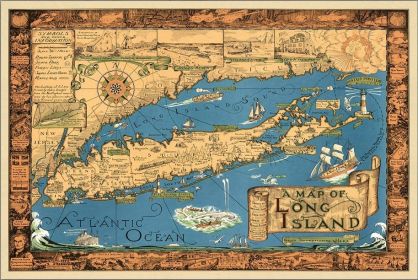 16" x 24" Vintage 1933 Map of Long Island Wall Art