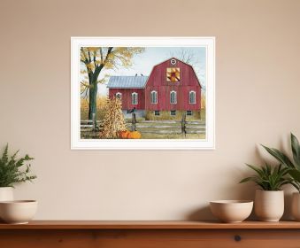 Autumn Leaf Quilt Block Barn 1 White Framed Print Wall Art