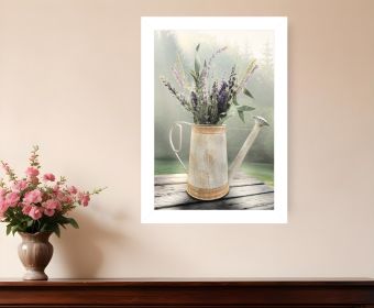 Lavender Watering Can 2 White Framed Print Wall Art