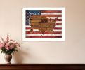 American Flag USA Map White Framed Print Wall Art