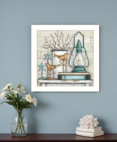 Lantern on Books 2 White Framed Print Wall Art