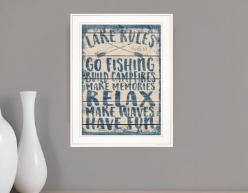 Lake Rules 1 White Framed Print Wall Art