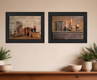 Set Of Two Candles Black Framed Print Wall Art