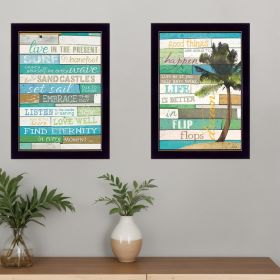 Set Of Two Live In The Moment Beachy Black Framed Print Wall Art