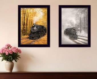 Set Of Two Vintage Locomotives Black Framed Print Wall Art