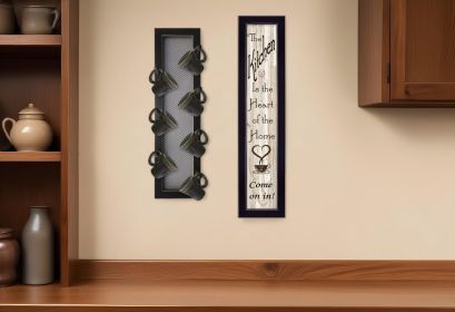 Set Of Two Come On In with Seven Peg Mug Rack 2 Black Framed Print Kitchen Wall Art