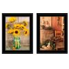 Set Of Two Vintage Country and Sunflowers 2 Black Framed Print Wall Art