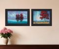 Set Of Two Red Trees 2 Black Framed Print Wall Art