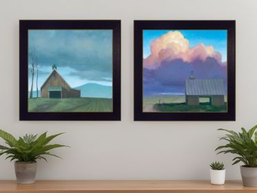 Set Of Two Two Barnscapes 2 Black Framed Print Wall Art