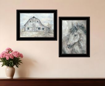 Set Of Two TRUE Spirit Horses 2 Black Framed Print Wall Art