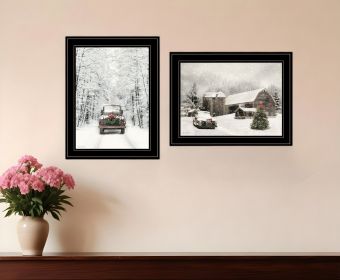 Set Of Two Antique Christmas 2 Black Framed Print Wall Art