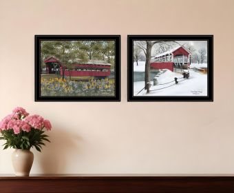 Set Of Two Covered Bridge Collection II 2 Black Framed Print Wall Art