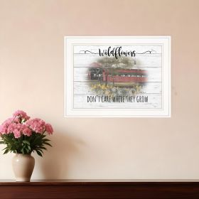 Wildflowers Covered Bridge White Framed Print Wall Art