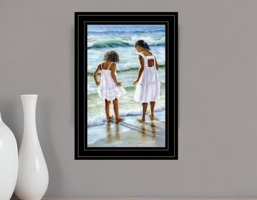 Two Girls at the Beach 4 Black Framed Print Wall Art