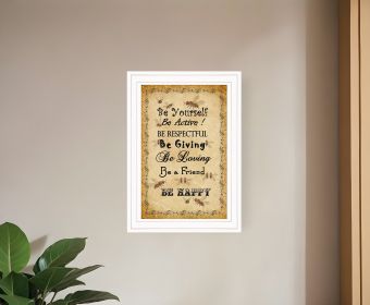 BEE HAPPY White Framed Print Wall Art