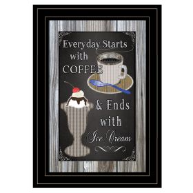 Everyday Starts with Coffee Chalkboard Framed 2 Black Framed Print Kitchen Wall Art