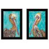 Set Of Two Pelicans Teal Black Framed Print Wall Art