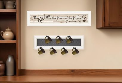 Set Of Two Kitchen Print and Mug Rack White Framed Kitchen Wall Art