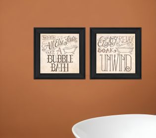 Set Of Two Soak and Unwind 1 Black Framed Print Bathroom Wall Art