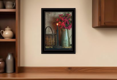 Basket and Blossoms Black Framed Print Wall Art