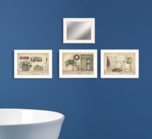 Set Of Four Garden Bath White Framed Bathroom Wall Art And Mirror