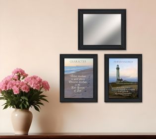 Set Of Three Character And Perseverance Black Framed Wall Art With Mirror