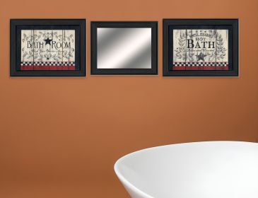 Set Of Three Hot Bath Black Framed Bathroom Wall Art With Mirror