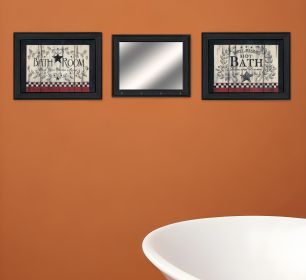 Set Of Three Americana Wash Room Black Frame Bathroom Wall Art with Mirror