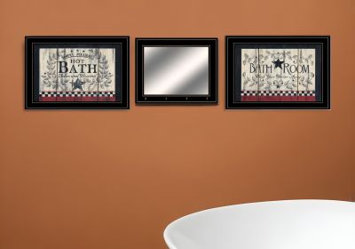 Set Of Three Hot Bath Black Framed Bathroom Wall Art With Mirror And Hooks