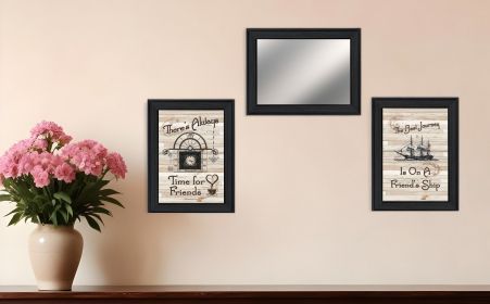 Set Of Three Friendship Journey Black Framed Wall Art With Mirror