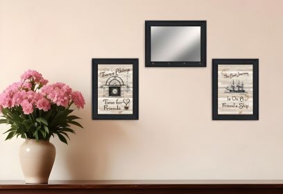 Set Of Three Friendship Journey Black Framed Wall Art With Mirror And Hooks