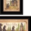 Set Of Three Natures Calling Black Framed Bathroom Wall Art With Mirror And Hooks