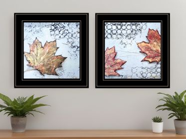 Set Of Two Channeling Fall Leaves Black Framed Print Wall Art