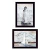 Set Of Two Lighthouse Sailboat Black Single Rim Framed Print Wall Art