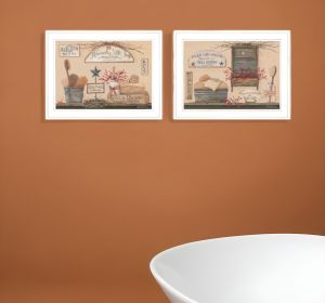 Set Of Two Wash Room White Framed Print Bathroom Wall Art