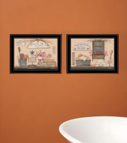 Set Of Two Wash Room 2 Black Framed Print Bathroom Wall Art