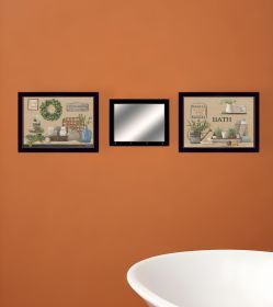 Set Of Three Bath Time 3 Black Framed Print Bath Wall Art with Mirror