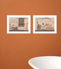 Set Of Two Wash Room 4 White Framed Print Bathroom Wall Art