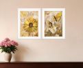 Set Of Two Yellow Flowers And Butterflies White Framed Print Wall Art