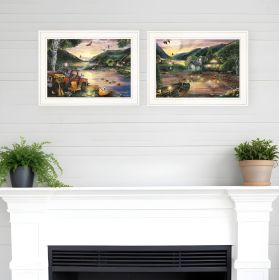 Set Of Two Lakefront Camping 1 White Framed Print Wall Art