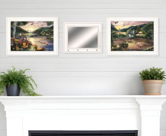 Set Of Three Lakefront Camping 1 White Framed Print Wall Art