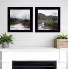 Set Of Two Winter Landscape Black Framed Print Wall Art