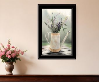 Lavender Watering Can 1 Black Framed Print Wall Art