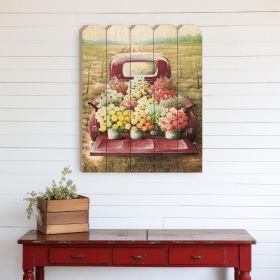 Pretty Red Truck Flowers for Sale Unframed Picket Fence Wall Art