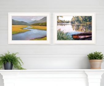 Set Of Two Serene Water 1 White Framed Print Wall Art